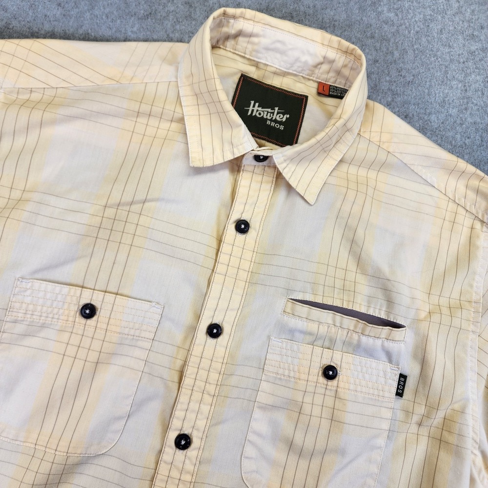 Howler Bros Aransas Shirt Mens Large Short Sleeve Button Front Plaid Yellow